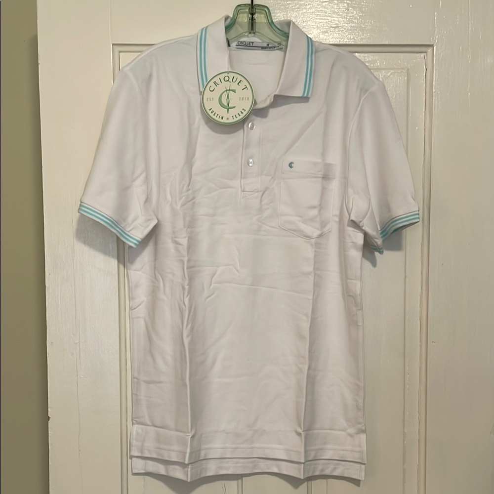 Criquet White Polo Shirt with Blue Accents Men’s Medium NWT